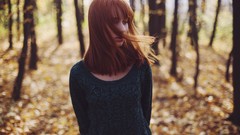 Trees woman bangs redheads
