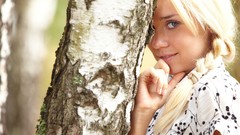 Trees woman blondes smiling