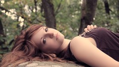 Trees woman brunettes forests