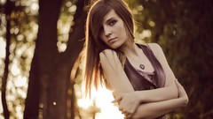 Trees woman brunettes models