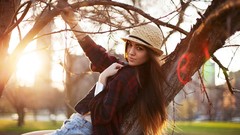 Trees woman brunettes models