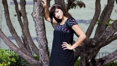 Trees woman brunettes models