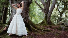 Trees woman dress Celebrity Actress brunettes white dress 