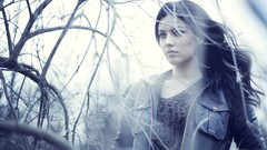 Trees woman faces brunettes