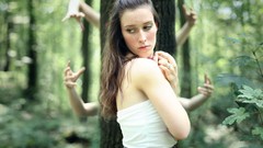 Trees woman hands brunettes