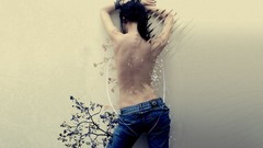 Trees woman jeans minimalistic topless