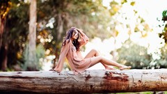 Trees woman legs stockings blondes lingerie brunettes models 