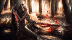 Trees woman mermaids artwork fantasy art