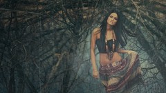 Trees woman models underwear rainfall portraits