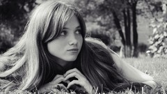 Trees woman monochrome fields outdoors long hair models