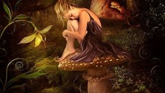 Trees woman mushrooms wings Fairies fantasy art
