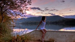 Trees woman nipples boobs nipples through clothing looking away 