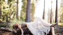 Trees woman outdoors blondes models wedding dresses