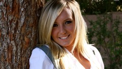 Trees woman outdoors blondes smiling Jessica Nigri