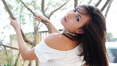 Trees woman outdoors brunettes models Conny Lior