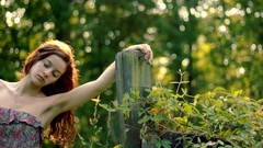 Trees woman outdoors closed eyes brunettes models