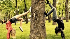 Trees woman Parks upside down