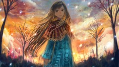 Trees woman Plants dress skies