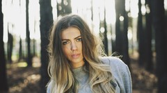 Trees woman shirts blondes brunettes forests