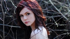 Trees woman shoulders brown eyes brunettes forests nude teen 