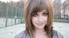 Trees woman smiling blue eyes brunettes teen