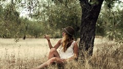 Trees woman snails hats