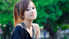 Trees woman Taiwan earrings asians tank tops brunettes Mikako 