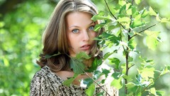 Trees woman Tamara faces outdoors brunettes models