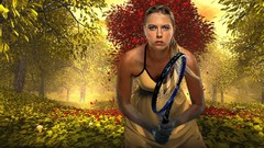 Trees woman tennis blondes maria sharapova forests artwork 