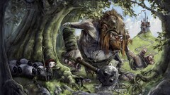 Trolls fantasy art artwork sheep castle forest