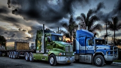 trucks digital art truck vehicle sky blue Green