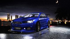 Tuning cars Mitsubishi Lancer Evolution X blue cars