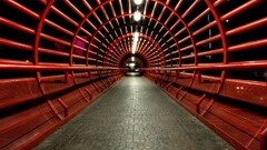 tunnel urban cobblestone pathway night