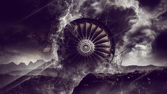 turbines digital art artwork sky rock Technology