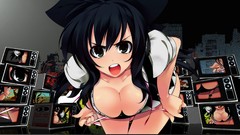 TV long hair anime girls green eyes black hair hair bow