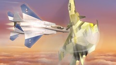 Twilight ace combat f-15 eagle dogfight fighter jets contrails 