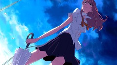 Umbrellas anime girls street lights original characters