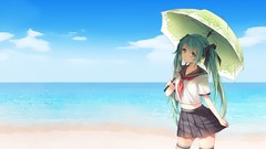 Umbrellas Beaches skirts long hair hatsune miku vocaloid Photo 