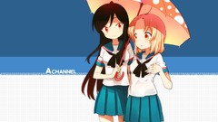 Umbrellas blondes skirts anime girls school uniforms black hair 