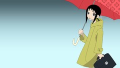 Umbrellas blue background gray eyes anime girls briefcase short 