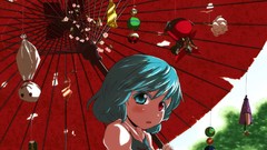 Umbrellas blue hair anime girls heterochromia touhou