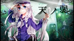 Umbrellas hats white hair long hair anime girls blue eyes 