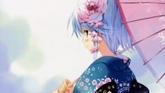 Umbrellas kimono anime girls ueda ryou Japanese clothes Soshite 