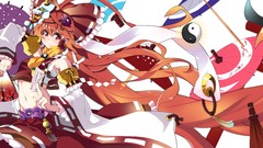 Umbrellas navel red eyes red dress yin-yang bows fans masks 