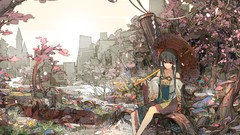 Umbrellas outdoors hakurei reimu bare shoulders touhou video 