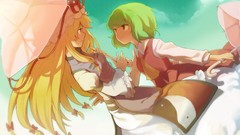 Umbrellas red eyes blondes long hair short hair yellow eyes 