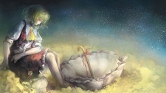 Umbrellas red eyes Ribbons sitting skirts anime girls short 