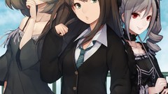 Umbrellas tie red eyes skirts long hair anime girls blue eyes 