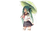 Umbrellas white background schoolgirls bows stockings skirts 