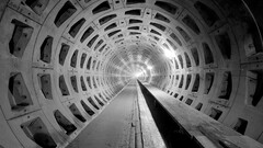underground tunnel lights construction monochrome